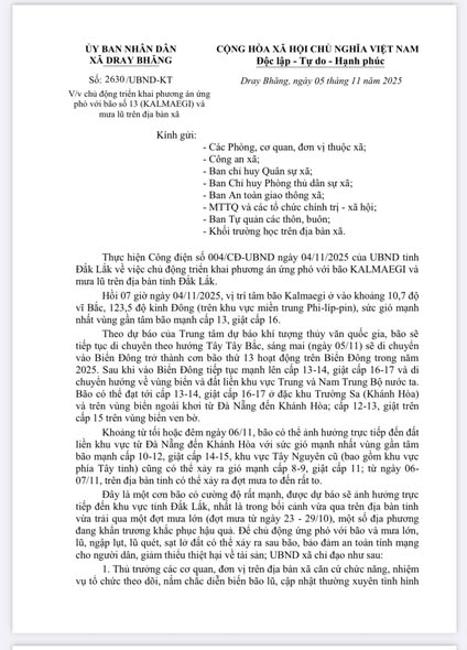 Chủ động ứng phó với bão số 13 trên địa bàn xã Dray Bhăng